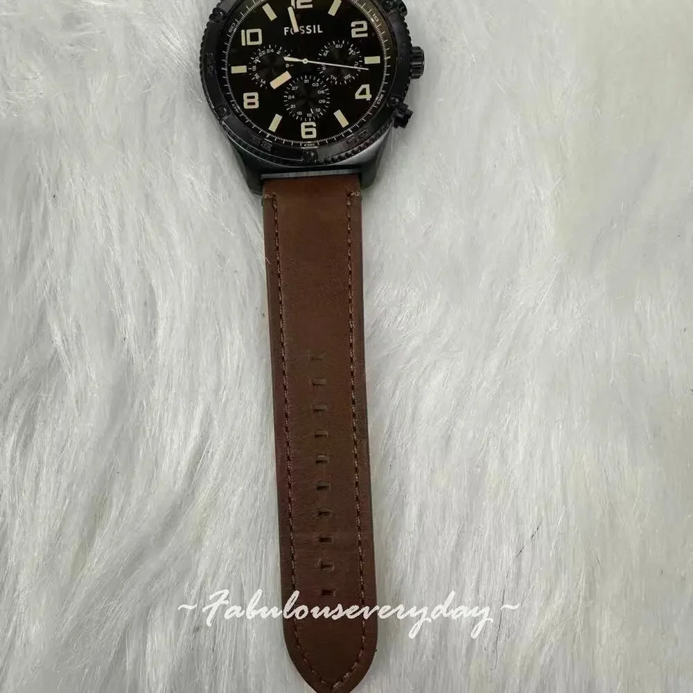 FOSSIL Men's Brox Multifunction Brown Leather Watch Black Dial 50mm BQ2802 NWT